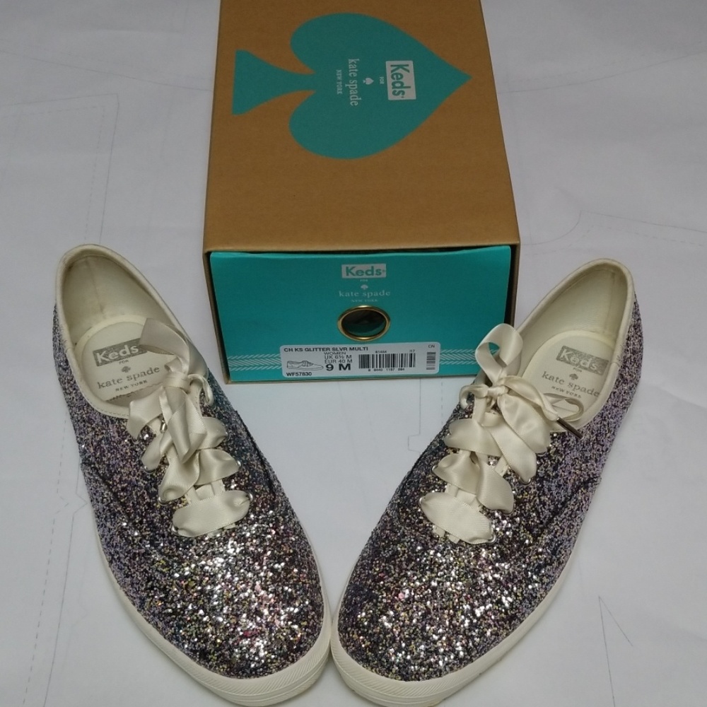 Kate Spade Silver Iridescence Glitter Sneaker  9M